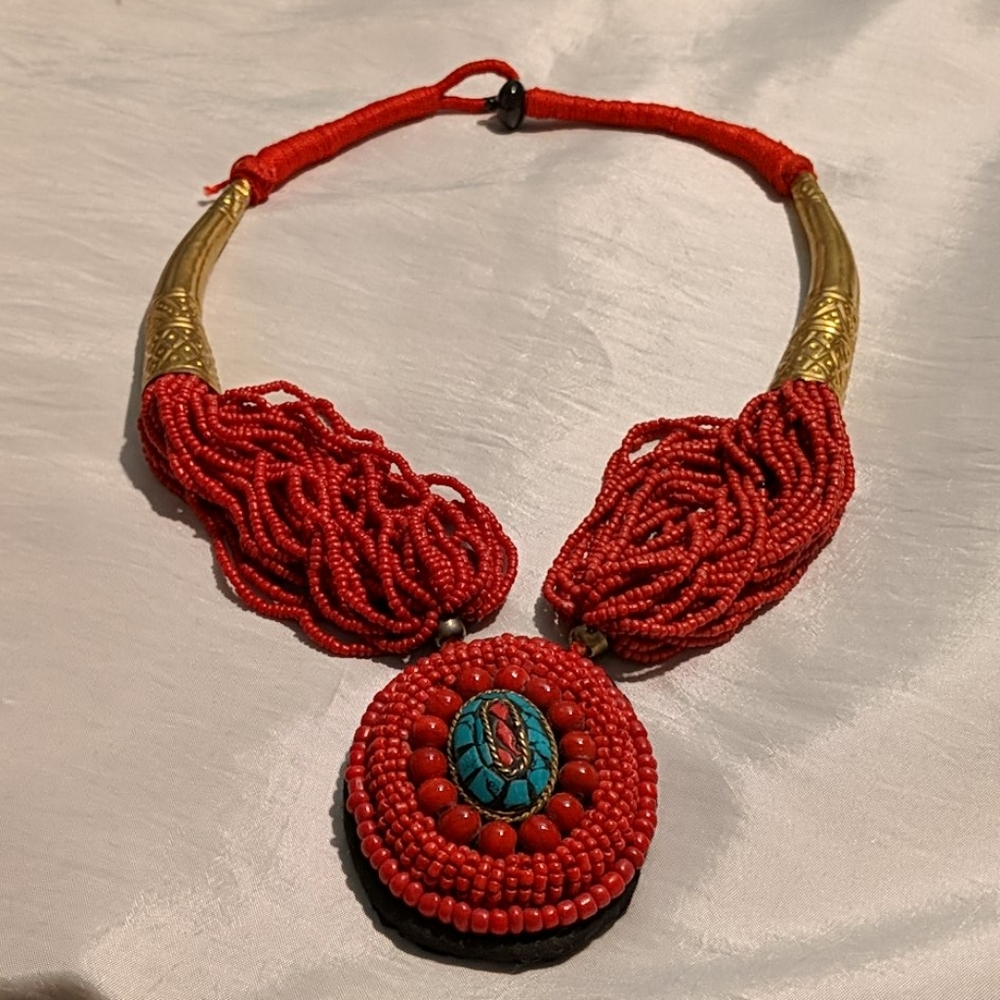 Tibetan style statement necklace